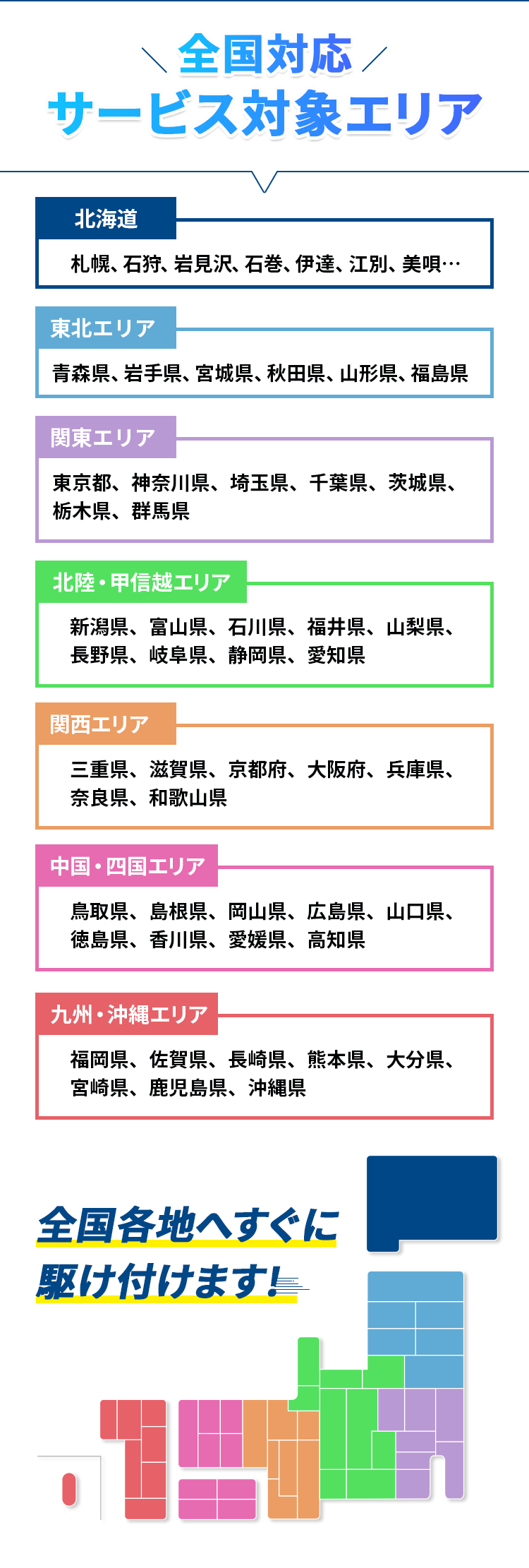 全国対応 サービス対象エリア